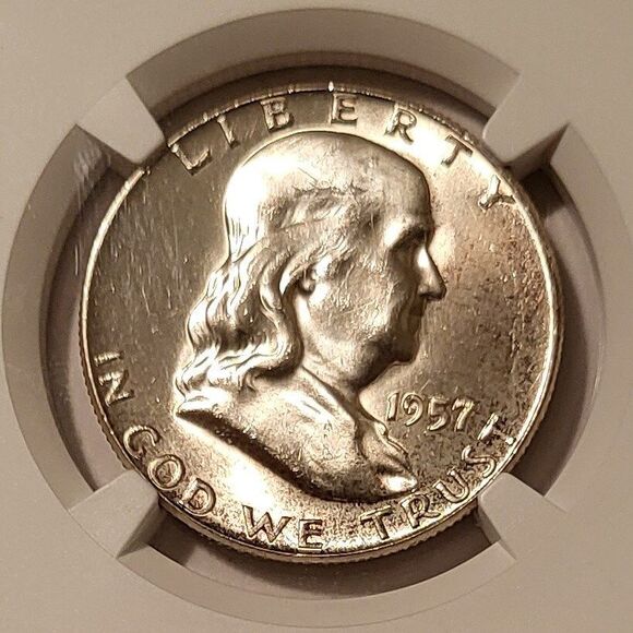 1957 Franklin Half Dollar MS64 NGC Toning - Picture 3 of 4
